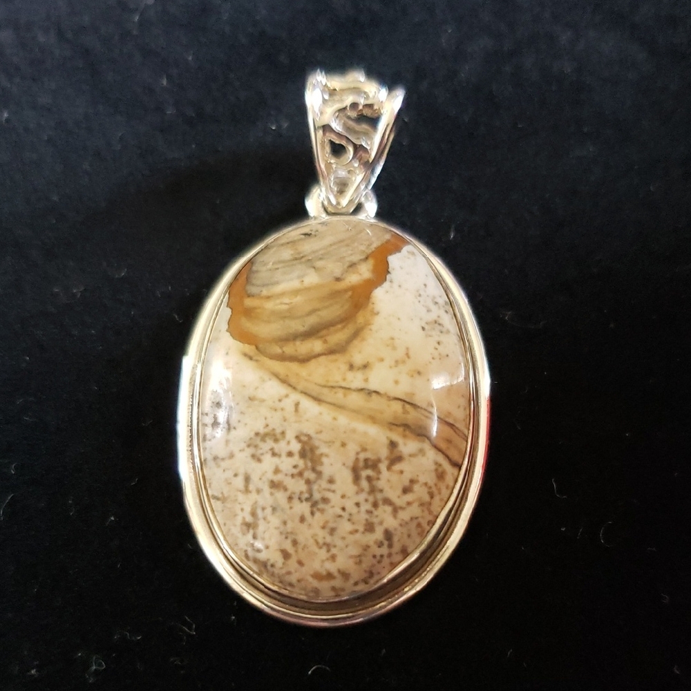 Picture Jasper Stone Pendant. Sterling Silver.